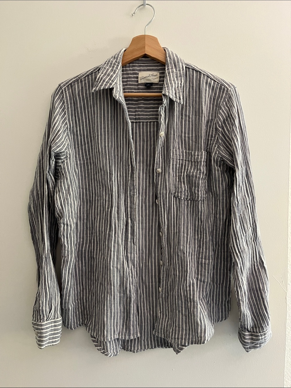 Universal Thread Striped Gauze Button-Down Shirt - Gray & White